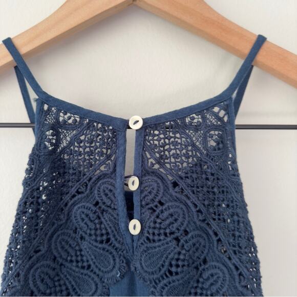 Free People Intimately Boho Paisley Pattern Spaghetti Strap Dress Button Up Lace - Picture 5 of 9